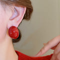 High-End Geometric Oval Red Enamel Bean Alloy Stud Earrings With Silver Pins view 4