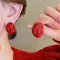 High-End Geometric Oval Red Enamel Bean Alloy Stud Earrings With Silver Pins view 2