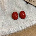 High-End Geometric Oval Red Enamel Bean Alloy Stud Earrings With Silver Pins view 3