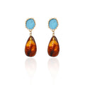 Vintage Hong Kong Style Blue Turquoise Resin Studs With Amber Acrylic Teardrop Dangle Alloy Earrings view 5
