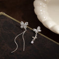 Elegant Asymmetric Cat Eye Butterfly Rhinestone Pearl Tassel Alloy Long Chain Drop Earrings view 2