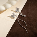 Elegant Asymmetric Cat Eye Butterfly Rhinestone Pearl Tassel Alloy Long Chain Drop Earrings view 4