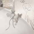 Elegant Asymmetric Cat Eye Butterfly Rhinestone Pearl Tassel Alloy Long Chain Drop Earrings view 1