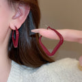 Chic Red Painted Iron Diamond Geometric Hoop Earrings For Women Statement Commuter Jewelry view 3