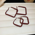 Chic Red Painted Iron Diamond Geometric Hoop Earrings For Women Statement Commuter Jewelry view 2
