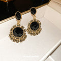 Vintage Black Gold Alloy Sunflower Rhinestone Drop Earrings With Silver Pins view 2