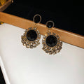 Vintage Black Gold Alloy Sunflower Rhinestone Drop Earrings With Silver Pins view 4