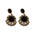 Vintage Black Gold Alloy Sunflower Rhinestone Drop Earrings With Silver Pins view 5