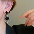 Vintage Black Gold Alloy Sunflower Rhinestone Drop Earrings With Silver Pins view 3
