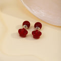 French Cherry Red Acrylic Heart Two Way Studs Sweet Elegant Silver Needle Fashion Earrings view 3