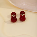 French Cherry Red Acrylic Heart Two Way Studs Sweet Elegant Silver Needle Fashion Earrings view 4
