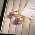 Vintage French Violet Rhinestone Durian Ball Hoop Dangle Luxury Alloy Crystal Women's Fashion Earrings view 3