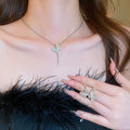 Elegant Copper Zircon Butterfly Earrings Bracelet Necklace Jewelry Set, French Princess Style view 2