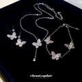 Elegant Copper Zircon Butterfly Earrings Bracelet Necklace Jewelry Set, French Princess Style view 1