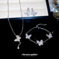Elegant Copper Zircon Butterfly Earrings Bracelet Necklace Jewelry Set, French Princess Style view 4