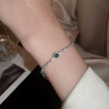 French Light Luxury Aquamarine Full Rhinestone Floral Copper Bangle Bracelet view 4
