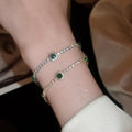 French Light Luxury Aquamarine Full Rhinestone Floral Copper Bangle Bracelet view 1