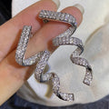 Line Ribbon Design Drop Earrings For Women, Sparkling Banquet Fashion Stud Jewelry view 1