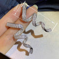 Line Ribbon Design Drop Earrings For Women, Sparkling Banquet Fashion Stud Jewelry view 4