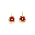 Elegant Vintage French Red Flower Rhinestone Pearl Tassel Gold Alloy Luxury Court Style Drop Earrings view 5