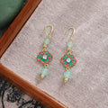 Elegant Vintage Chinese Style Green Enamel Cloud Ruyi Bead Tassel Zircon Alloy Hook Drop Earrings view 3