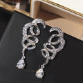 European American Geometric Line Drop Earrings For Women Zircon Shiny Teardrop Banquet Jewelry view 2