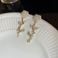 Rose Flower Drop Earrings For Women, Fashion Zircon Inlaid Sparkling Elegant Jewelry view 6