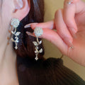 Rose Flower Drop Earrings For Women, Fashion Zircon Inlaid Sparkling Elegant Jewelry view 1