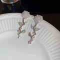 Rose Flower Drop Earrings For Women, Fashion Zircon Inlaid Sparkling Elegant Jewelry view 2