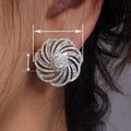 Zircon Inlaid Stud Earrings For Women, Geometric Line Floral Design Fashion Jewelry view 4