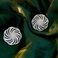 Zircon Inlaid Stud Earrings For Women, Geometric Line Floral Design Fashion Jewelry view 5