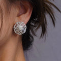 Zircon Inlaid Stud Earrings For Women, Geometric Line Floral Design Fashion Jewelry view 2