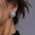 Zircon Inlaid Stud Earrings For Women, Geometric Line Floral Design Fashion Jewelry view 3