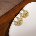 Elegant Vintage Gold Plated Alloy Durian Ball Green Rhinestone Charm Huggie Hoop Earrings view 2