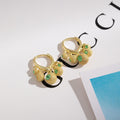Elegant Vintage Gold Plated Alloy Durian Ball Green Rhinestone Charm Huggie Hoop Earrings view 1