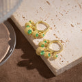Elegant Vintage Gold Plated Alloy Durian Ball Green Rhinestone Charm Huggie Hoop Earrings view 4