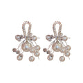 French Chic Copper Zircon Pearl Beaded Tassel Drop Earrings With Silver Posts view 5