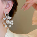 French Chic Copper Zircon Pearl Beaded Tassel Drop Earrings With Silver Posts view 3
