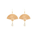Vintage Chinese Style Carved Fan Alloy Earrings With Teardrop Pearl Tassel, Elegant Qipao Hook Earrings view 5