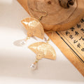 Vintage Chinese Style Carved Fan Alloy Earrings With Teardrop Pearl Tassel, Elegant Qipao Hook Earrings view 2