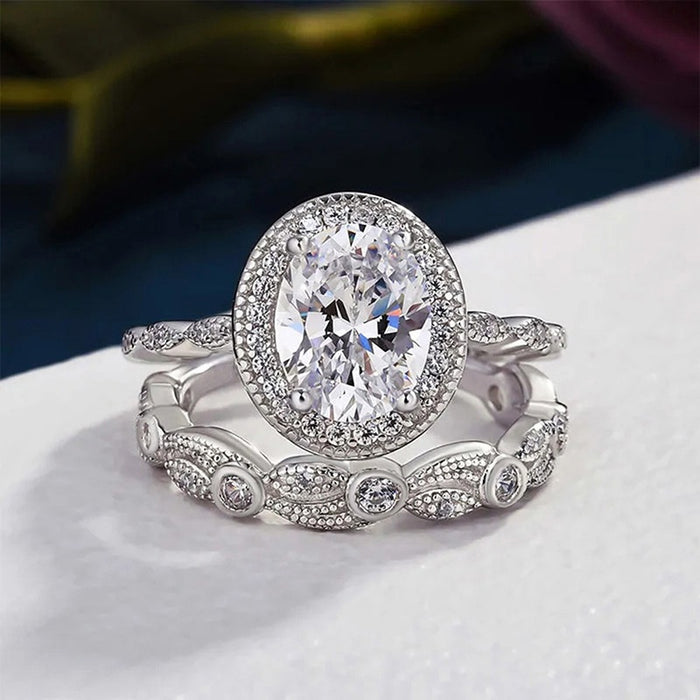 Oval Zircon Couple Rings For Women Wedding Fashion Delicate Light Luxury Design Jewelry