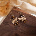 New Chinese Vintage Maillard Brown Butterfly Acrylic Pearl Beaded Tassel Alloy Hook Drop Earrings view 4