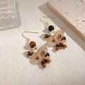 New Chinese Vintage Maillard Brown Butterfly Acrylic Pearl Beaded Tassel Alloy Hook Drop Earrings view 3