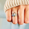 Colorful Cubic Zirconia Lotus Flower Ring For Women, Korean European Fresh Daily Jewelry view 3