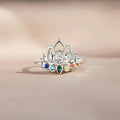 Colorful Cubic Zirconia Lotus Flower Ring For Women, Korean European Fresh Daily Jewelry view 2