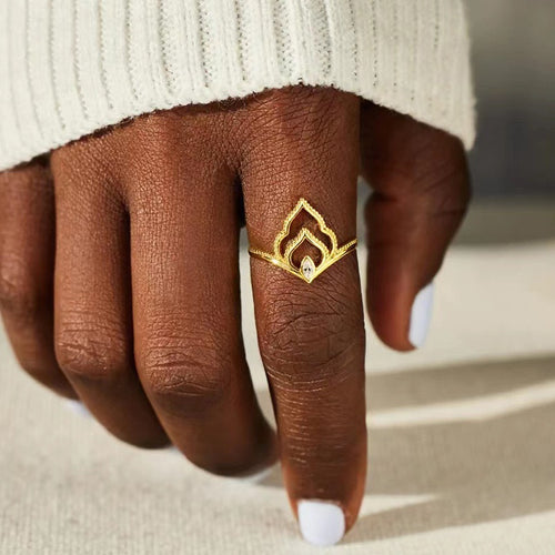 Marquise Line Design Ring With Inlaid Zircon, Chinese Style Fashion Statement Finger Jewelry