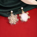 Luxury Christmas Plush Snowflake Rhinestone Pearl Drop Earrings, Winter Sweet Statement Earrings view 2