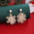 Luxury Christmas Plush Snowflake Rhinestone Pearl Drop Earrings, Winter Sweet Statement Earrings view 3