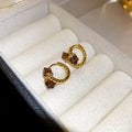 Gold Plated Square Zircon Twist Hoop Earrings For Women, Geometric Luxury Fashion Ear Jewelry view 1