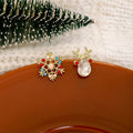Luxury Christmas Asymmetric Snowflake Reindeer Gold Alloy Rhinestone Crystal Pearl Stud Earrings view 2